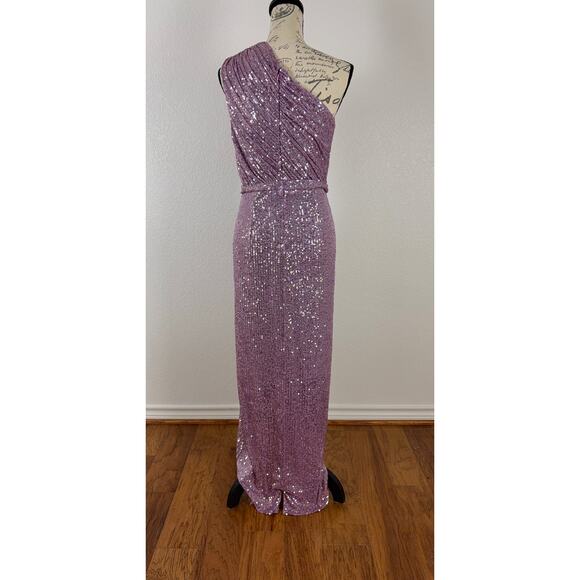 B47 Mac Duggal Sequined Ruched One Shoulder Gown Dress 6 Sparkly Y2K Glam - Picture 7 of 12